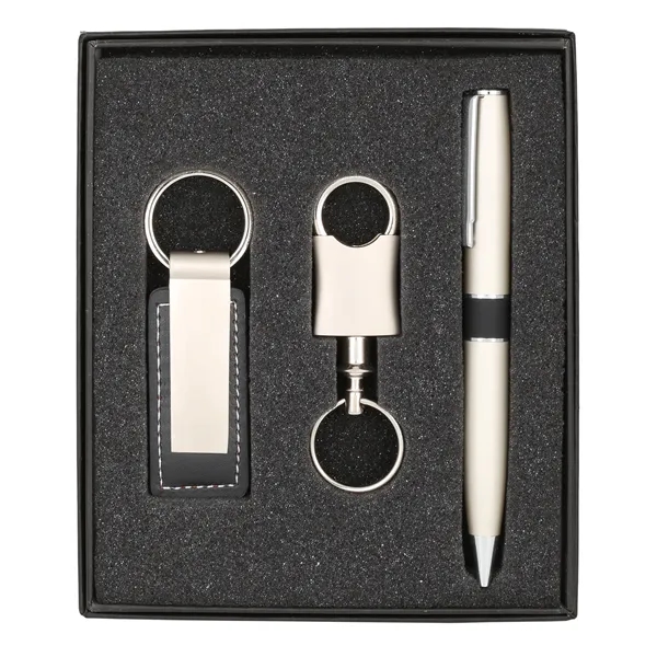 Gift set include leatherette & metal keychain, pewter valet keychain and... from ASI 46755 Cosmo Promos