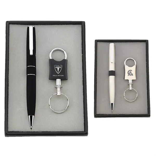 Set includes metal ballpoint pen and valet keychain all in a... from ASI 46755 Cosmo Promos
