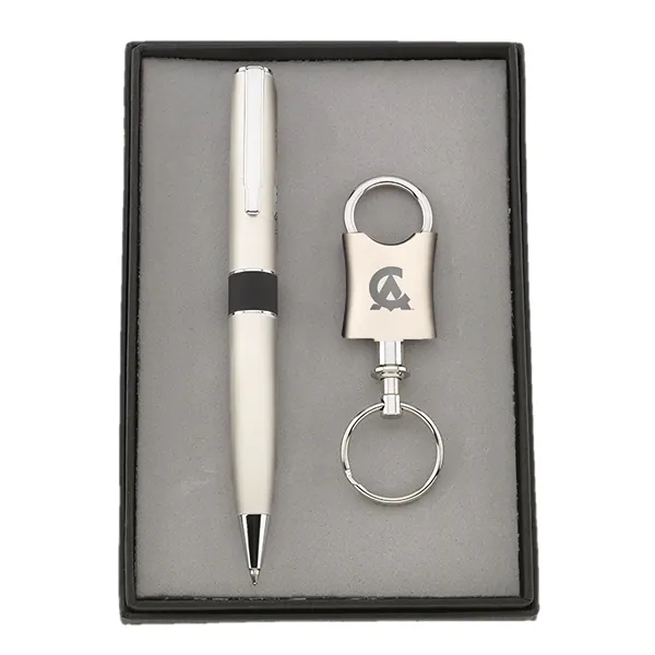 Set includes metal ballpoint pen and valet keychain all in a... from ASI 46755 Cosmo Promos