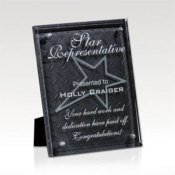 The Walk the Talk diamond plate plaque features suspended beveled premium... from ASI 93986 Visions/Awardcraft