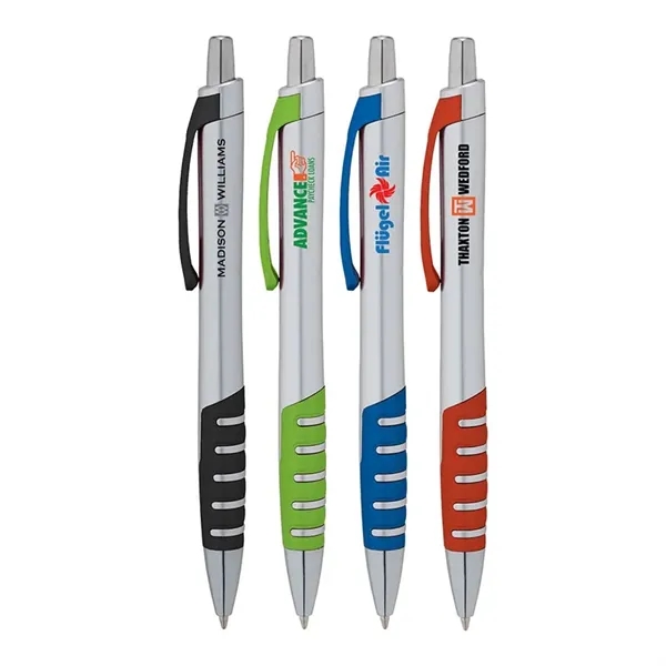 Plunger action ballpoint pen with matte silver barrel, black ink and... from ASI 67866 Logomark/Valumark / Valumark™