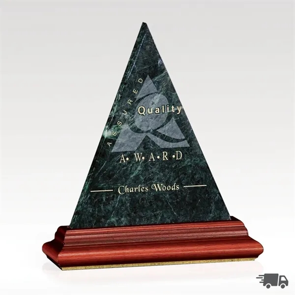 Green marble peak shaped award that features a brass accented cherry... from ASI 93986 Visions/Awardcraft / Visions Awards