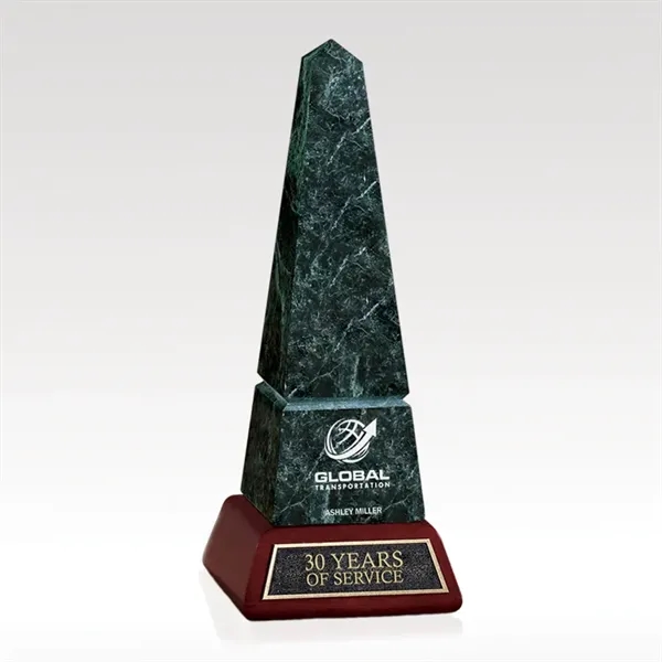 Polished green marble and cherry finished base obelisk awards.... from ASI 93986 Visions/Awardcraft / Visions Awards