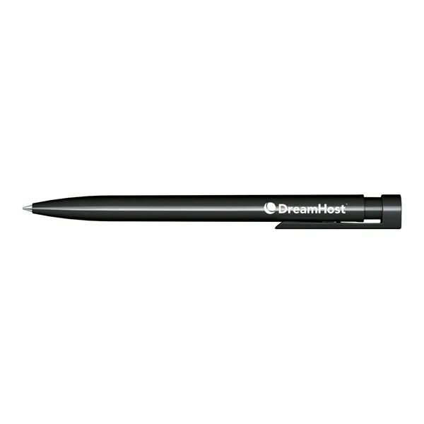 Plastic plunger-action ballpoint pen with glossy opaque barrel, pocket clip and... from ASI 68507 The Magnet Group / Castelli