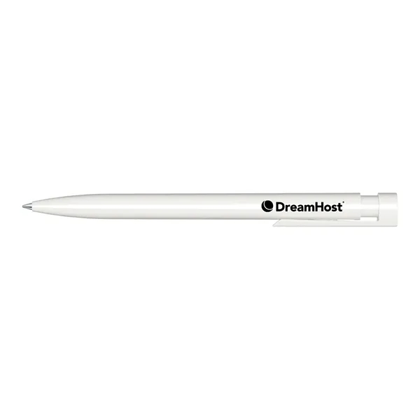 Plastic plunger-action ballpoint pen with glossy opaque barrel, pocket clip and... from ASI 68507 The Magnet Group / Castelli