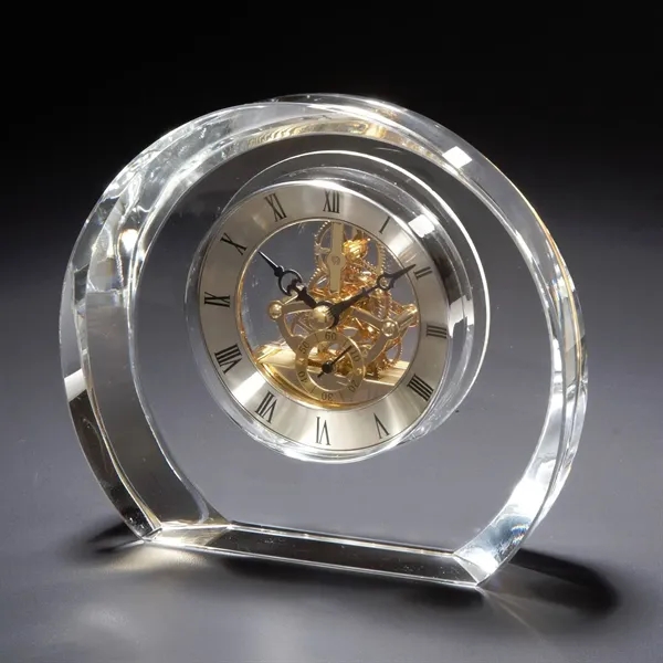 5.5" x 6.5" x 1.75" clock with gold ornate skeleton movement... from ASI 68507 The Magnet Group / Benchmark Crystal & Clocks