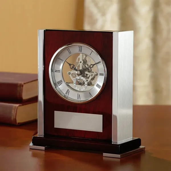 7" x 7" x 2.44" wooden clock with rosewood piano finish... from ASI 68507 The Magnet Group / Benchmark Crystal & Clocks
