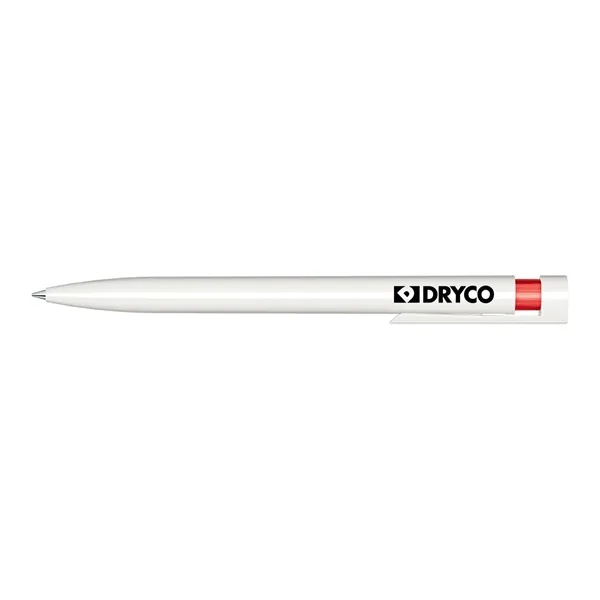 Plastic plunger action ballpoint pen with glossy opaque barrel and pocket... from ASI 68507 The Magnet Group / Castelli