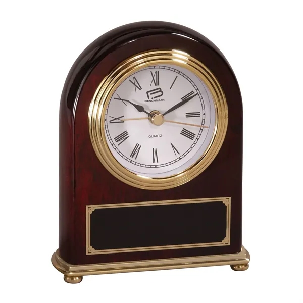Desktop clock made of rich rosewood with arched shape, quartz movement,... from ASI 68507 The Magnet Group / Benchmark Crystal & Clocks