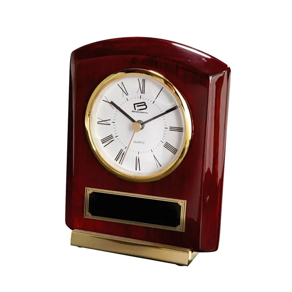 Desktop clock made of highly polished rosewood with brass accents, deluxe... from ASI 68507 The Magnet Group / Benchmark Crystal & Clocks
