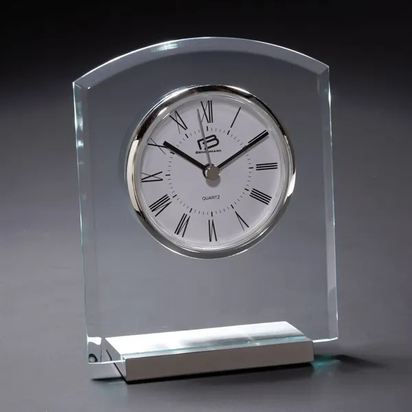 Desktop clock with rounded top, silver metal accents, Roman numerals, second... from ASI 68507 The Magnet Group / Benchmark Crystal & Clocks