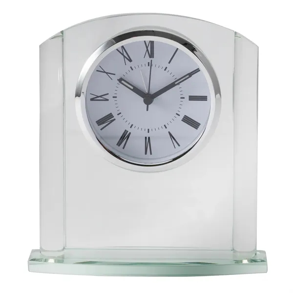 Arched glass clock with base, built-in alarm and silver dial.... from ASI 68507 The Magnet Group / Benchmark Crystal & Clocks