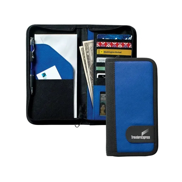 Zippered passport travel wallet with four inside pockets, pen loop, six... from ASI 68507 The Magnet Group / Perfect Line