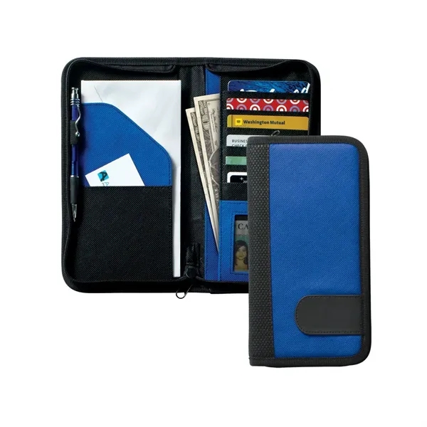 Zippered passport travel wallet with four inside pockets, pen loop, six... from ASI 68507 The Magnet Group / Perfect Line