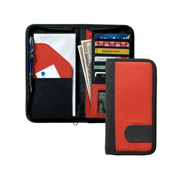 Zippered passport travel wallet with four inside pockets, pen loop, six... from ASI 68507 The Magnet Group / Perfect Line