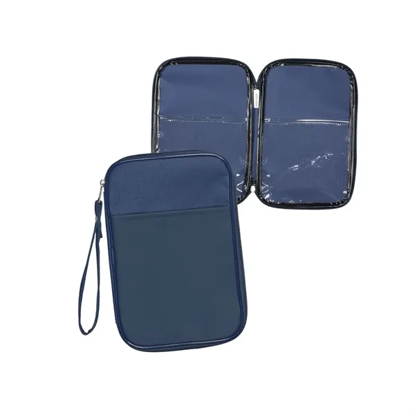 Polyester travel wallet with zipper closure, four hand straps, PVC front... from ASI 68507 The Magnet Group / Perfect Line