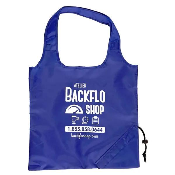 Polyester tote bag that folds into self-contained pouch with drawstring closure;... from ASI 68507 The Magnet Group / Perfect Line