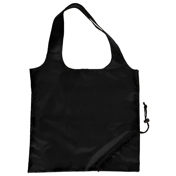 Polyester tote bag that folds into self-contained pouch with drawstring closure;... from ASI 68507 The Magnet Group / Perfect Line