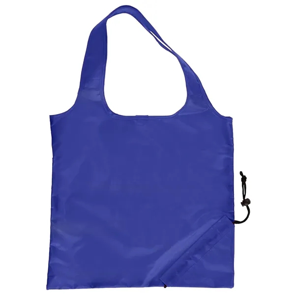 Polyester tote bag that folds into self-contained pouch with drawstring closure;... from ASI 68507 The Magnet Group / Perfect Line