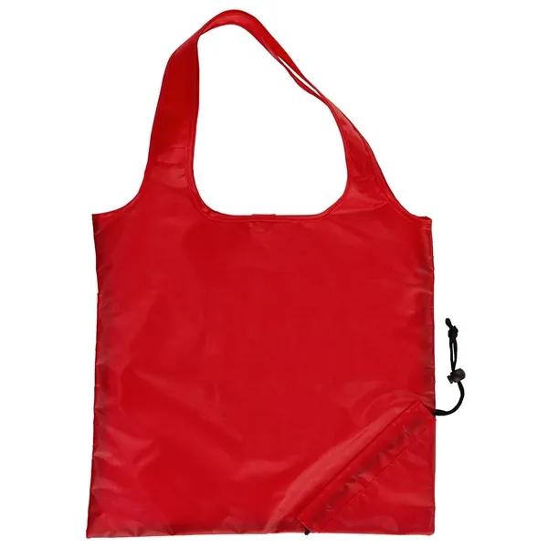 Polyester tote bag that folds into self-contained pouch with drawstring closure;... from ASI 68507 The Magnet Group / Perfect Line