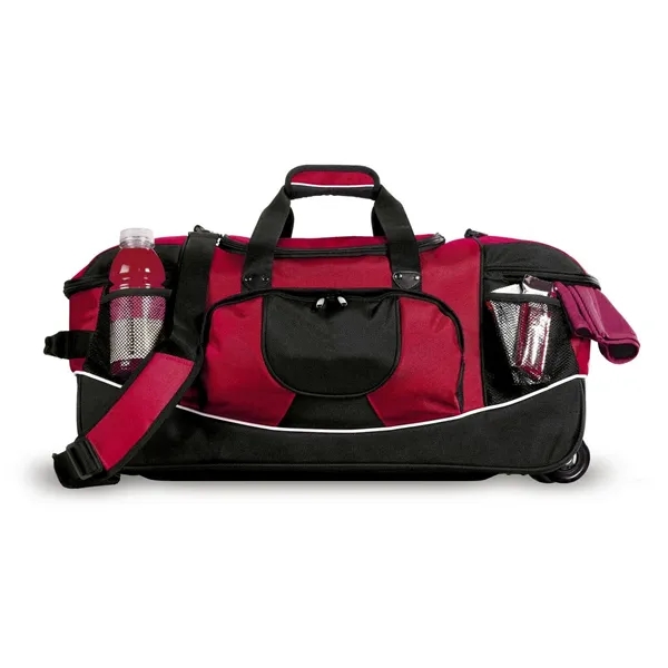 Rolling duffel bag with mesh pockets, numerous zippered pockets, 15" telescoping... from ASI 68507 The Magnet Group / The Bag Factory®