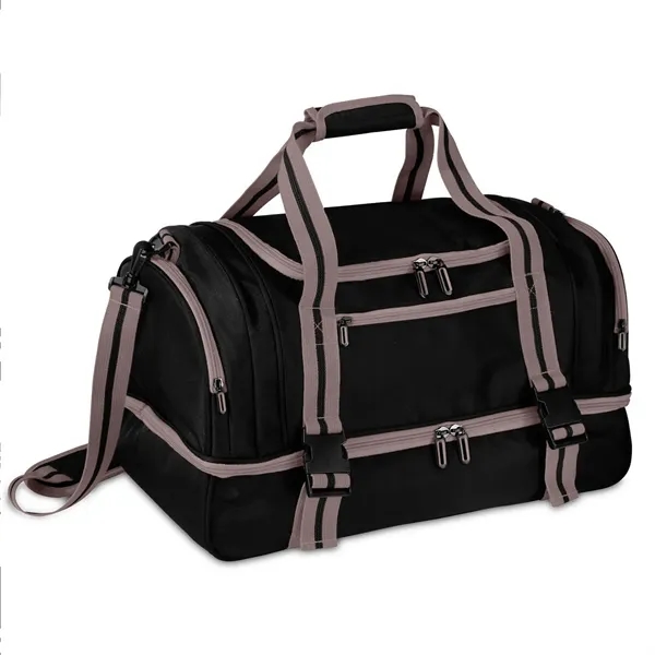 Duffel bag with jacquard exterior, 2-tier zippered storage compartments, zippered side... from ASI 68507 The Magnet Group / The Bag Factory®