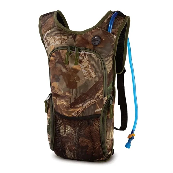 Camouflage patterned hydration pack with padded back panel and straps.... from ASI 68507 The Magnet Group / The Bag Factory®