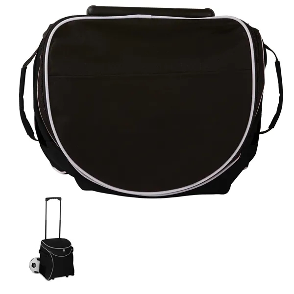 Nylon rolling cooler with a handle, wheels, side pockets, and lid.... from ASI 68507 The Magnet Group / The Bag Factory®