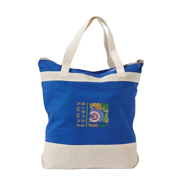 Promotional tote bag with neutral colored trim and zippered closure.... from ASI 68507 The Magnet Group / The Bag Factory®