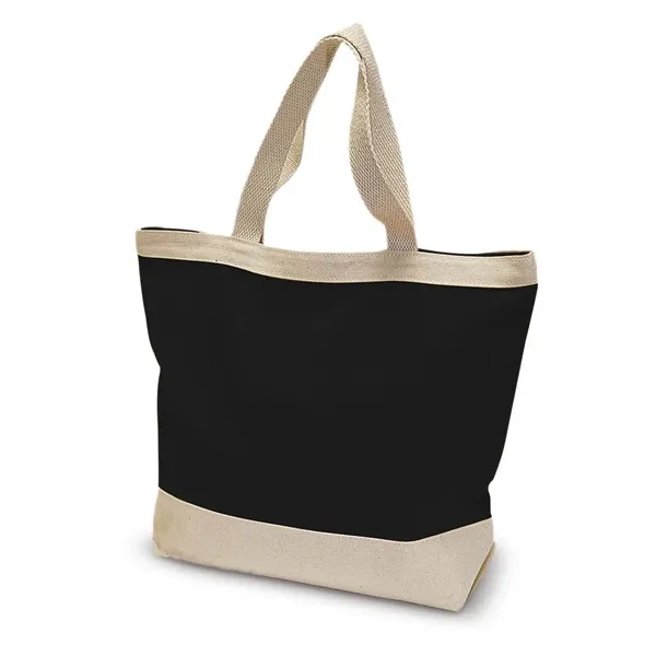 Promotional tote bag with neutral colored trim and zippered closure.... from ASI 68507 The Magnet Group / The Bag Factory®