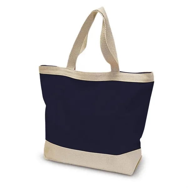 Promotional tote bag with neutral colored trim and zippered closure.... from ASI 68507 The Magnet Group / The Bag Factory®