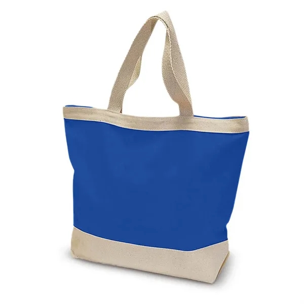 Promotional tote bag with neutral colored trim and zippered closure.... from ASI 68507 The Magnet Group / The Bag Factory®