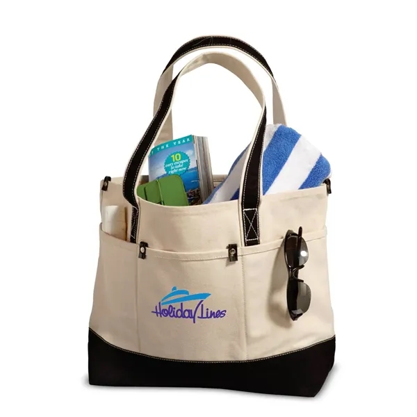 Cotton canvas tote bag with 3 front and 3 back pockets,... from ASI 68507 The Magnet Group / The Bag Factory®