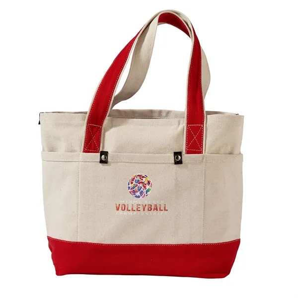 Cotton canvas tote bag with 3 front and 3 back pockets,... from ASI 68507 The Magnet Group / The Bag Factory®