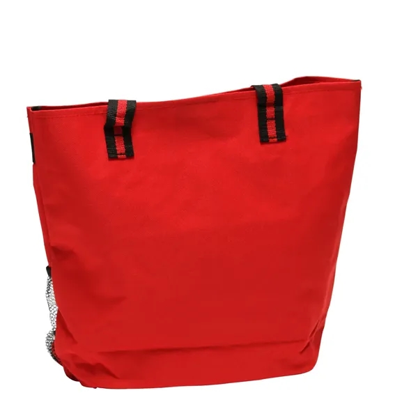 Polyester tote bag with large front pocket, mesh bottle pocket, and... from ASI 68507 The Magnet Group / The Bag Factory®