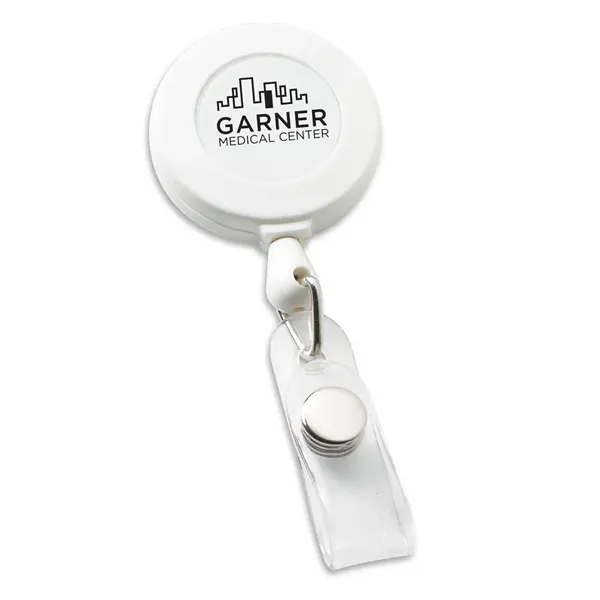 Round retractable badge holder with 30" nylon cord and slide-on clip... from ASI 68507 The Magnet Group / Perfect Line