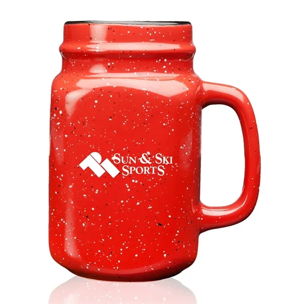 16 oz. ceramic mason jar with speckle design and c-handle.... from ASI 68507 The Magnet Group