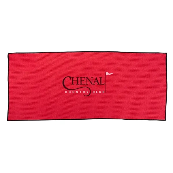 40 " x 17" waffle weave golf towel with sewn strap.... from ASI 68507 The Magnet Group