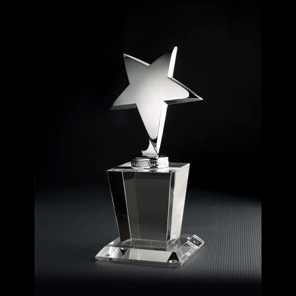 Crystal award with polished metal star set atop a tapered base.... from ASI 68507 The Magnet Group / Benchmark Crystal & Clocks