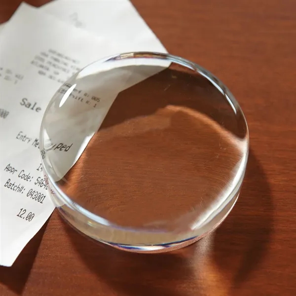 Circle shaped paperweight with customization.... from ASI 68507 The Magnet Group / Benchmark Crystal & Clocks