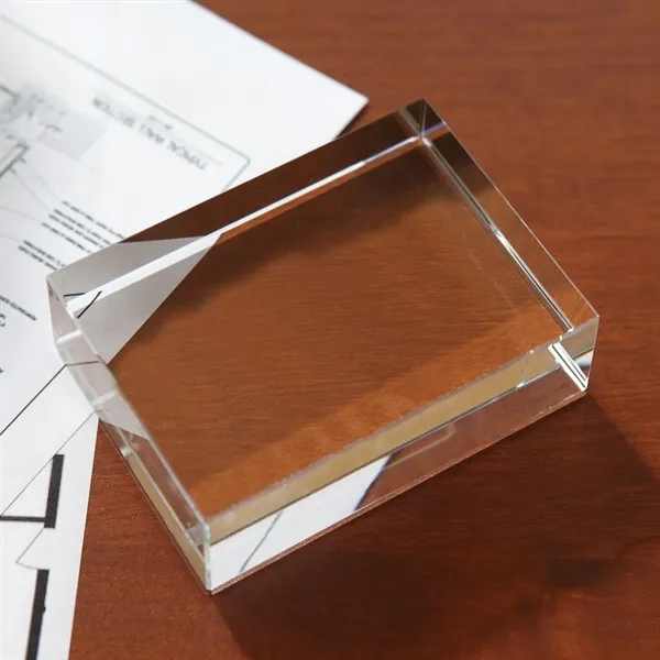Rectangle shaped paperweight made of crystal with customization.... from ASI 68507 The Magnet Group / Benchmark Crystal & Clocks
