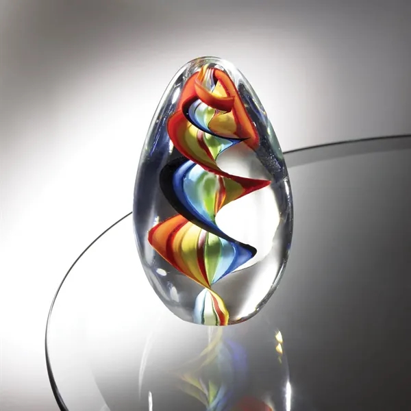 6.5" x 3.25" x 3.25" egg-shaped art glass award with rainbow... from ASI 68507 The Magnet Group / Benchmark Crystal & Clocks