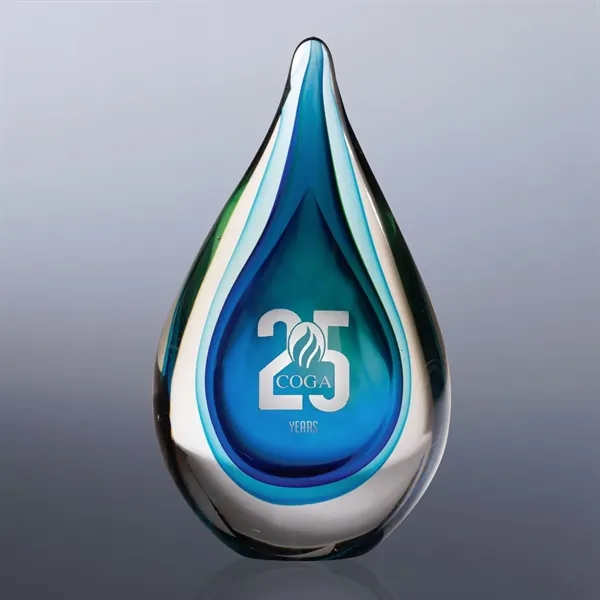 6.75" x 3.25" x 2.75" raindrop inspired glass award with black... from ASI 68507 The Magnet Group / Benchmark Crystal & Clocks