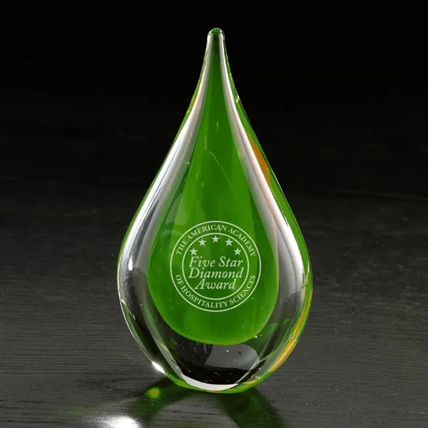 5.5" x 3.25" x 2" raindrop inspired glass award with smooth... from ASI 68507 The Magnet Group / Benchmark Crystal & Clocks