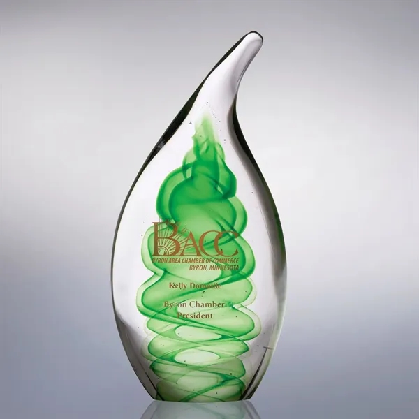 Teardrop shaped glass art award with colorful central swirls.... from ASI 68507 The Magnet Group / Benchmark Crystal & Clocks
