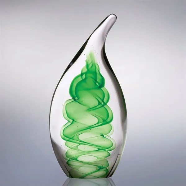 Teardrop shaped glass art award with colorful central swirls.... from ASI 68507 The Magnet Group / Benchmark Crystal & Clocks