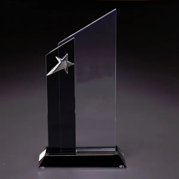 Clear and black glass award with gleaming silver star and complementary... from ASI 68507 The Magnet Group / Benchmark Crystal & Clocks