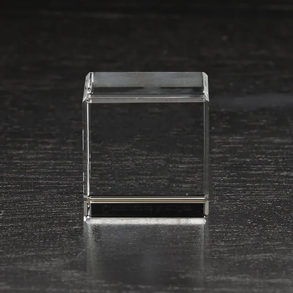 1.5" small 3D crystal flat cube award with customization options.... from ASI 68507 The Magnet Group / Benchmark Crystal & Clocks
