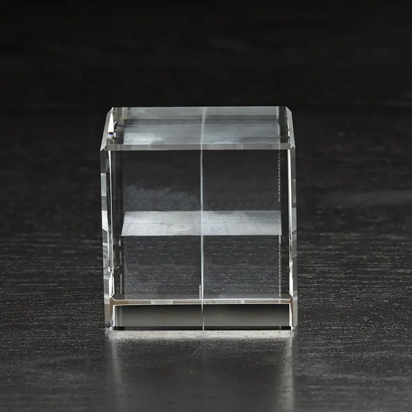 2.25" small 3D crystal flat cube award with customization options.... from ASI 68507 The Magnet Group / Benchmark Crystal & Clocks