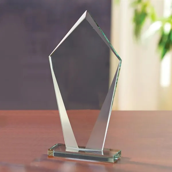 7.75" x 3.75" x 1.75" diamond shaped glass award with beautiful... from ASI 68507 The Magnet Group / Benchmark Crystal & Clocks